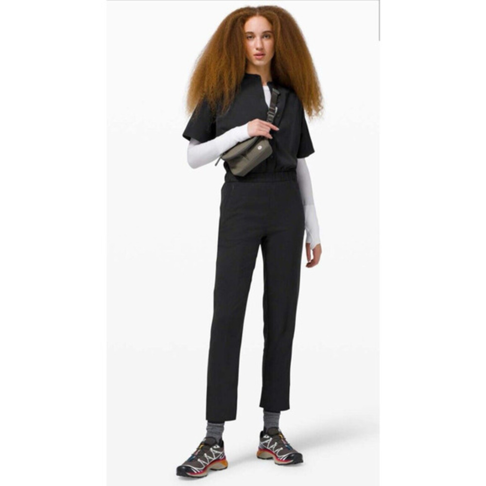 Lululemon Perfectly Poised Short Sleeve Jumpsuit‎ Black Button Henley Size 2 - Picture 2 of 11